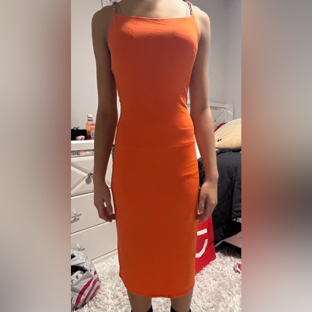 Planet Gold Orange Stretchy Dress